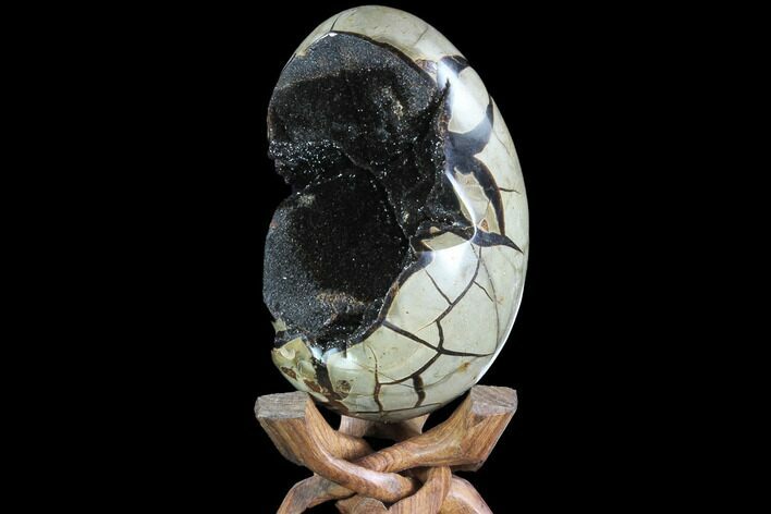Septarian Dragon Egg Geode - Black Crystals #88524